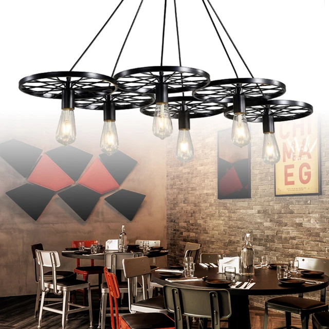 6-light Wagon Wheel Hanging Chandelier Lamp Ceiling Light Fixture Rustic Metal