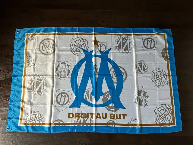 Produit Officiel Drapeau Officiel Olympique De Marseille OM - 150 X 100 Cm - Polyester - Collection Officielle étendard Marseille 150x100cm