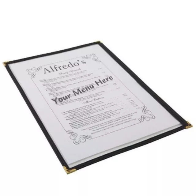 American Style Menu Holder A4 | 2 Sides facing | Black Gold Corners Heavy Duty