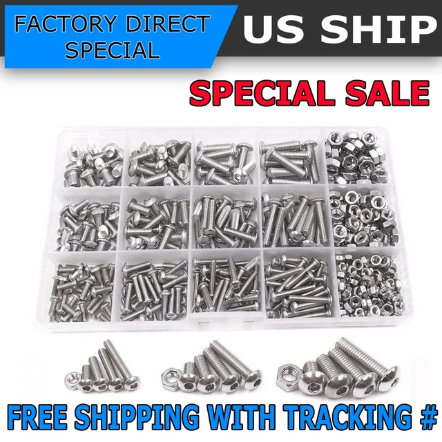 US 500PCS STAINLESS Steel Hex Socket Cap Head Bolts Screws Nuts M3 M4
