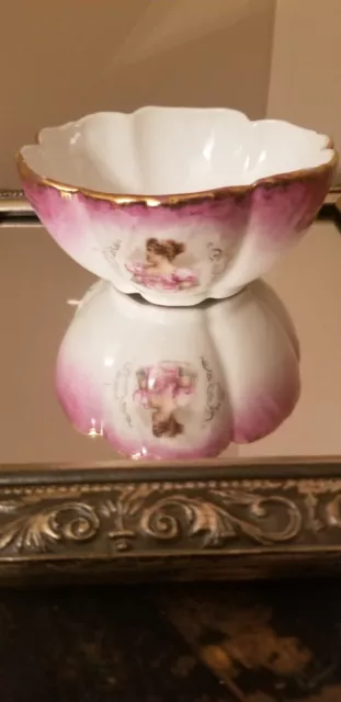 Potrait Bowl German Porcelain fushcia and gold Art Nouveau Era