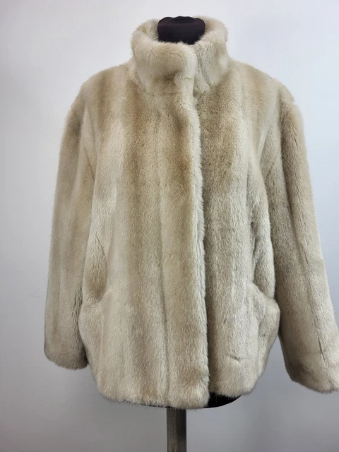 Giacca Pelliccia Olsen Collezione Vintage anni '80 Beige Short 14 T2750 R2468