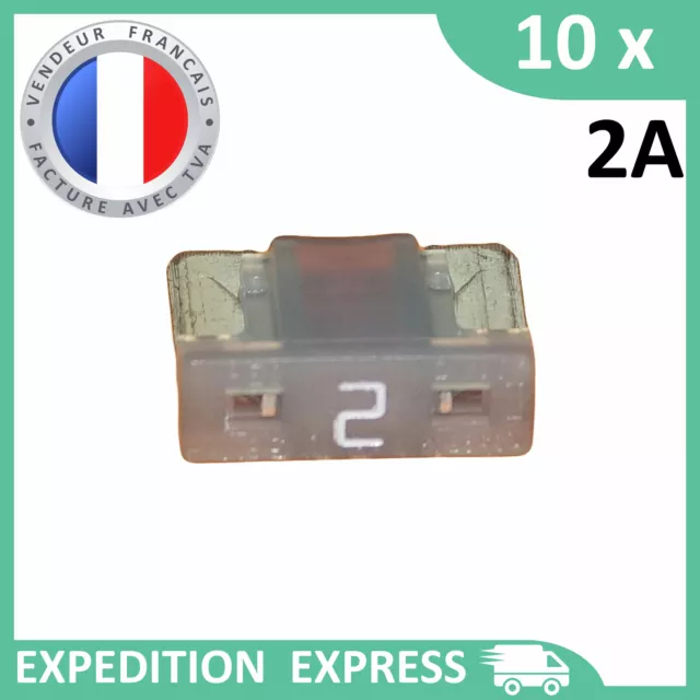 10 mini fusibles 2A auto moto à lame low profile gris