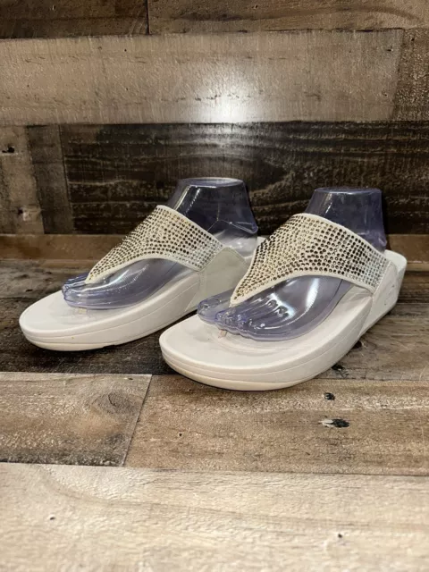 Fitflop Flare 2 Tan Rhinestones Slip On Wedge Thong Size 11