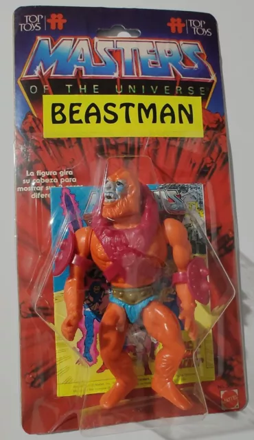 MOTU ARGENTINA VINTAGE Beast man Top Toys red whip on custom cardback ...