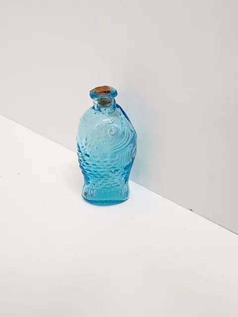 Wheaton Glass Aqua Blue Fisch's Bitters Mini Figural Medicine Bottle 3" Fish
