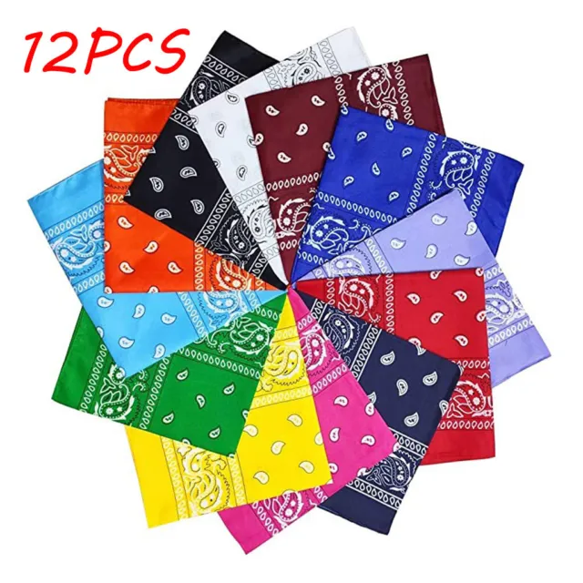 Dozen Paisley Bandanas Multi Colored Set Cowboy Bandana Head Scarf Double Sided