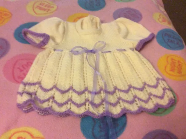 New Hand Knitted Baby Dress. 3-6mths