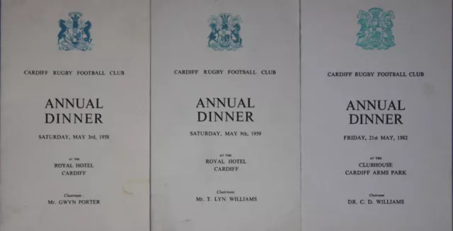 Cardiff Rfc Annual Rugby Dinner Menus 1958-1982 Eddie Thomas Collection