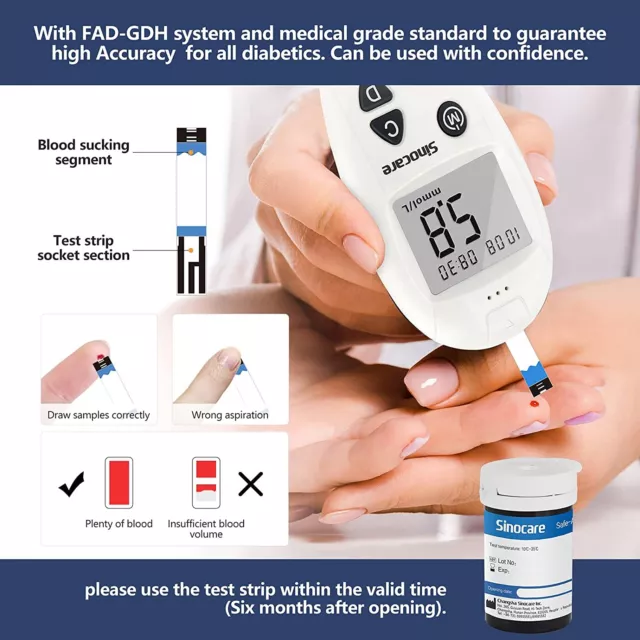 SINOCARE  Medidor de glucosa en sangre Safe-ACCU con 50-100 tiras reactivas 3