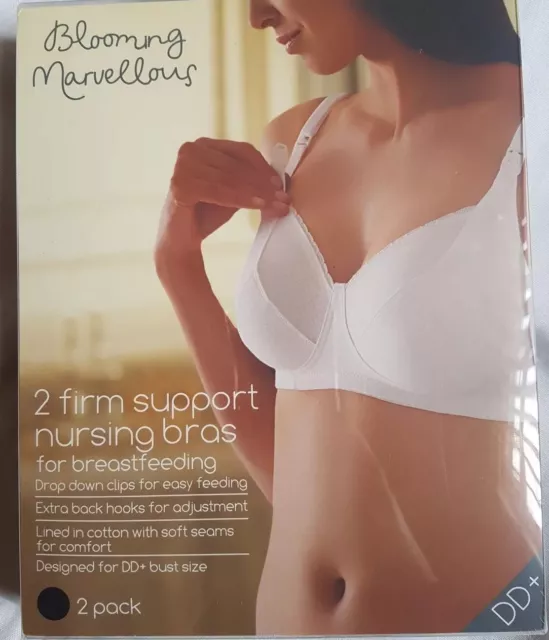 2 Pack B Marvellous Mothercare Firm Support Bra Black White 32G £30 100% Cotton