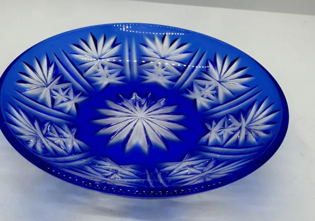 Cristal D'Arques Durand cobalt cut to clear low Bowl candy dish 5.5” bread plate