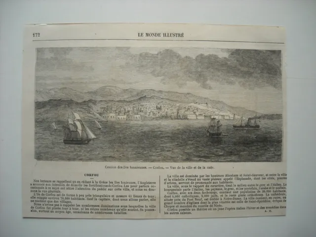 1864 Engraving. Corfu. Transfer Of The Ionno Islands. City And Harbour View. Explain