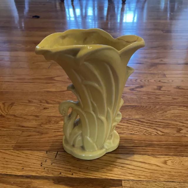 Vintage McCoy Potter Swan Bird Vase Planter Pale Yellow 9.25" Tall