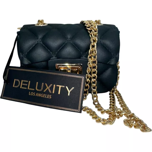 Deluxity Los Angeles Black Matte Gold Chain Diamond Tufted