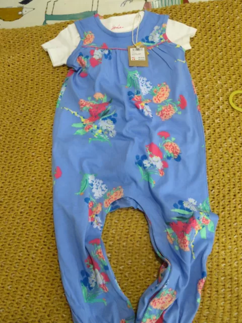 Girls Joules Blue Dungaree-Style Outfit & Top Set Bnwt New