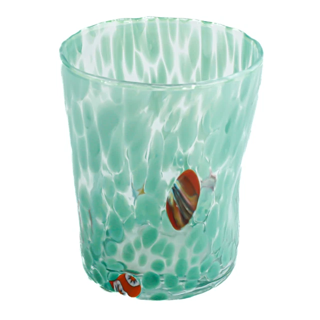 Murano Verre Buvant Art Verre Gobelet Vert Fait Main Rouge Millefiori