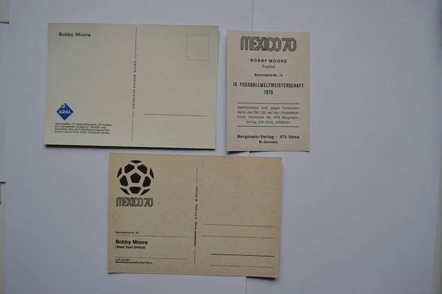 3x Bobby Moore, England, Bergmann-Bilder, WM 1966,1970, kein Panini, ungeklebt 4
