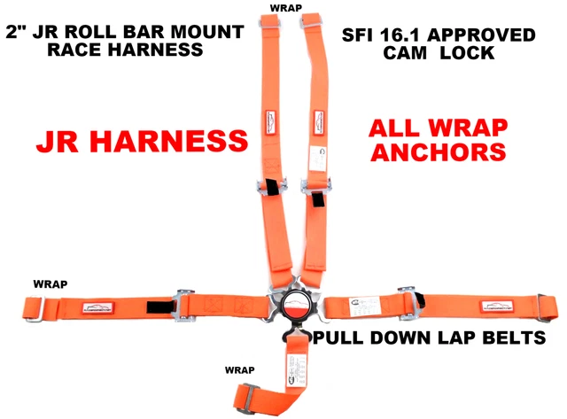 Quarter Midget Race Harness Sfi 16.1 All Wrap Cam Lock 5 Point Seat Belt Orange