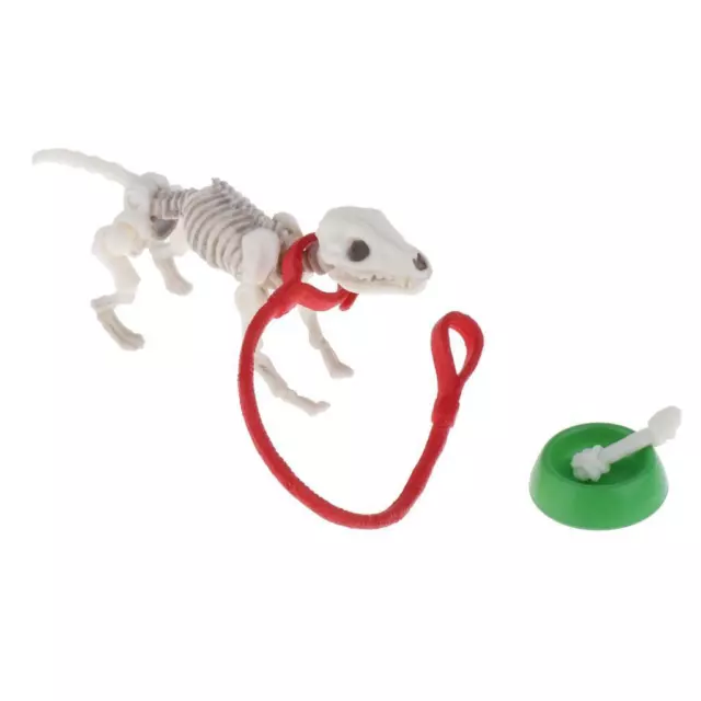 Dollhouse Miniatures Rement Pose Skeleton Dog Bowl Set Halloween Prop x1