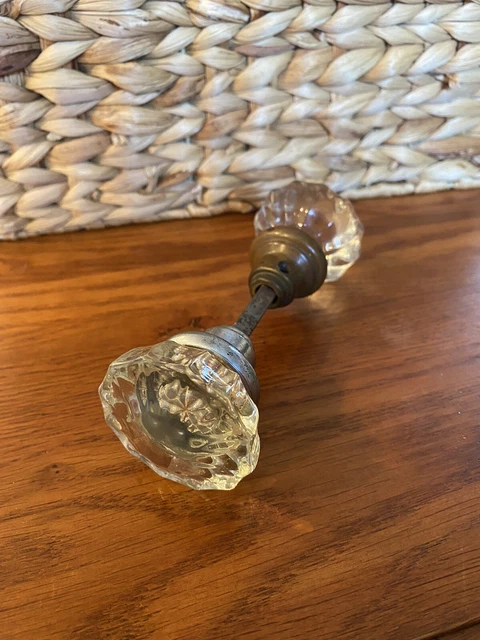Vintage 12 Point Crystal Glass Door Knobs W/Spindle  2" Knob GUC