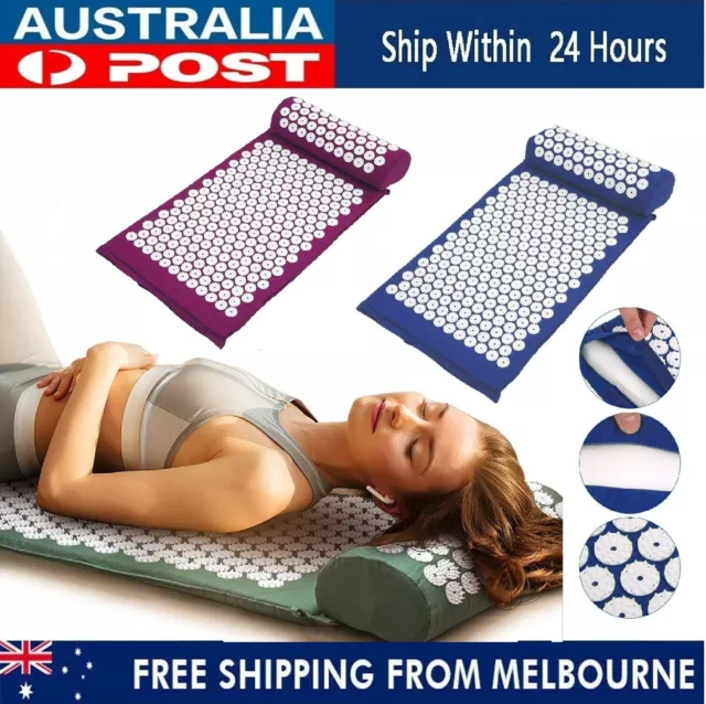 Yoga Massage Acupressure Mat Back Neck shoulders Pain Stress Relief With Pillow