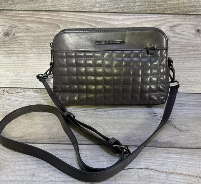 Steve Madden Quilted Crossbody Bag Purse Grey Faux Leather