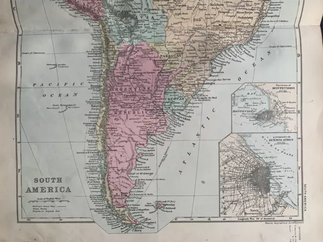 1891 South America Hand Coloured Original Antique Map by G.W. Bacon 3