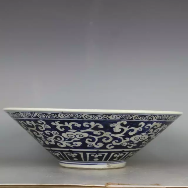 Chinese Ming Jiajing Blue and White Porcelain Flowers Design Big Bowl 16.22 inch