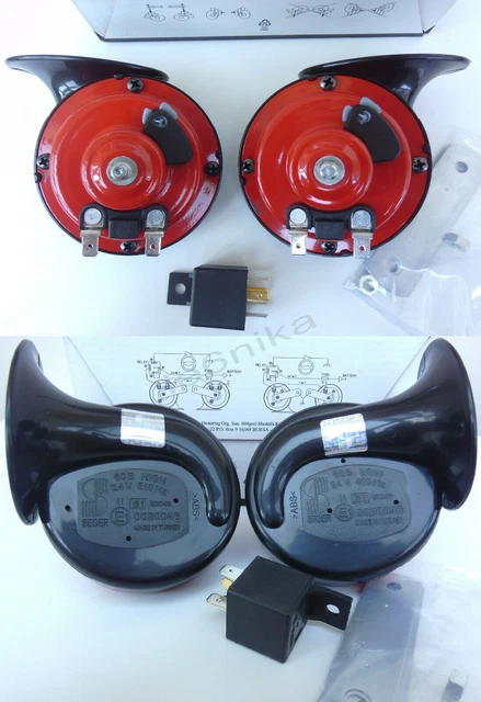 2 x 24V Snail Horn Klaxon Siren HIGH and LOW Tone 105-118dB for Trucks Lorry E1