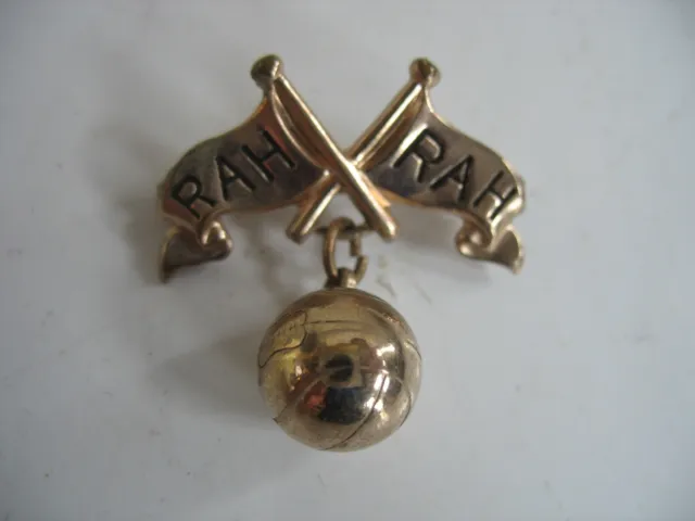 VTG Gold tone charm pin brooch RAH RAH Cheer Spirit pennant Basketball 1930s?