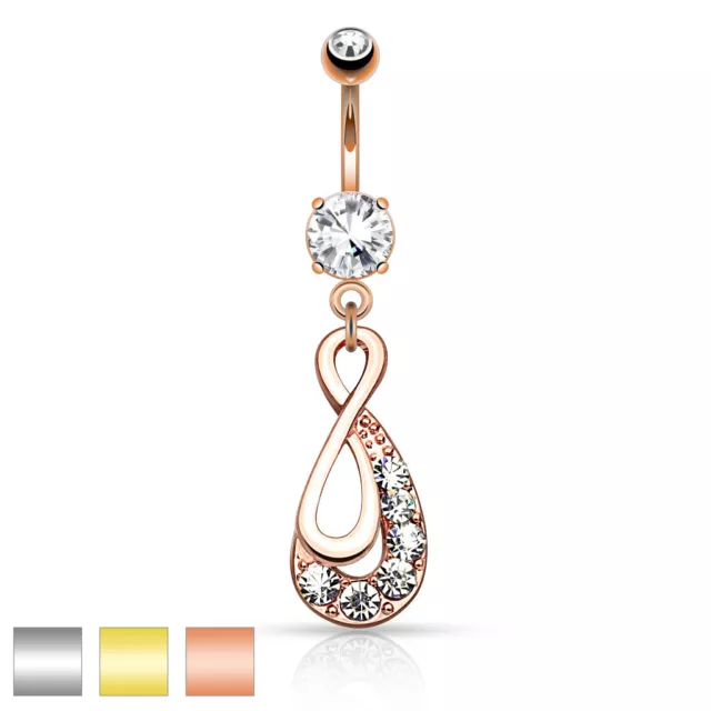 14K Gold Plated or Rose Gold Infinity Drop CZ Dangle Belly Button Navel Ring 14G