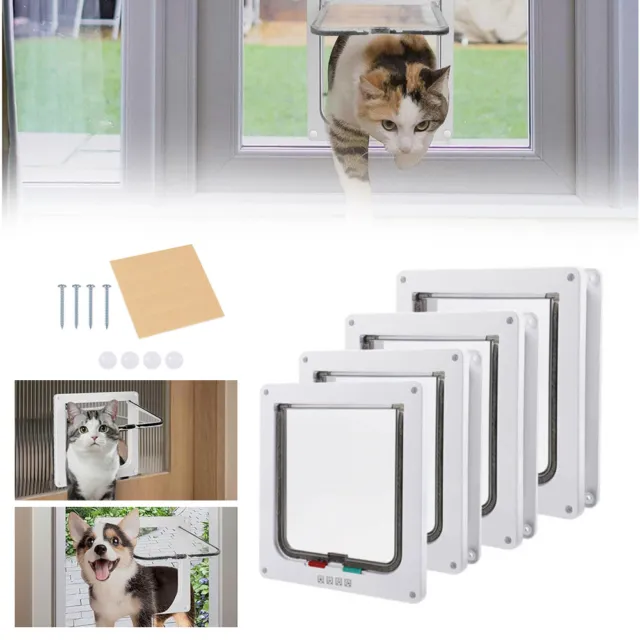 4 Way Pet Door Cat Puppy Dog Lockable White Safe Flap Door Frame Magnetic Lock