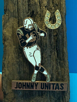 Old Vtg Collectible NFL Baltimore Colts #19 Johnny Unitas Pin & Horse Shoe Pin