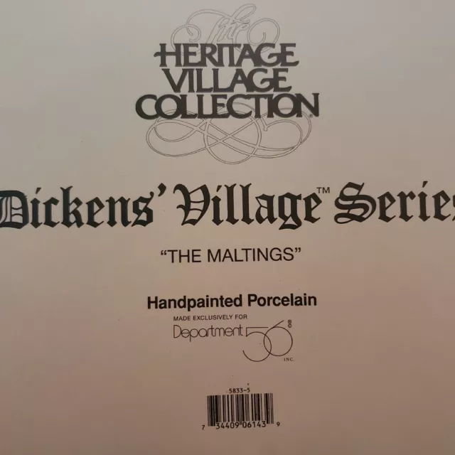 Vintage Dept. 56 Dickens Village #58335 THE MALTINGS Original Box & Light Cord