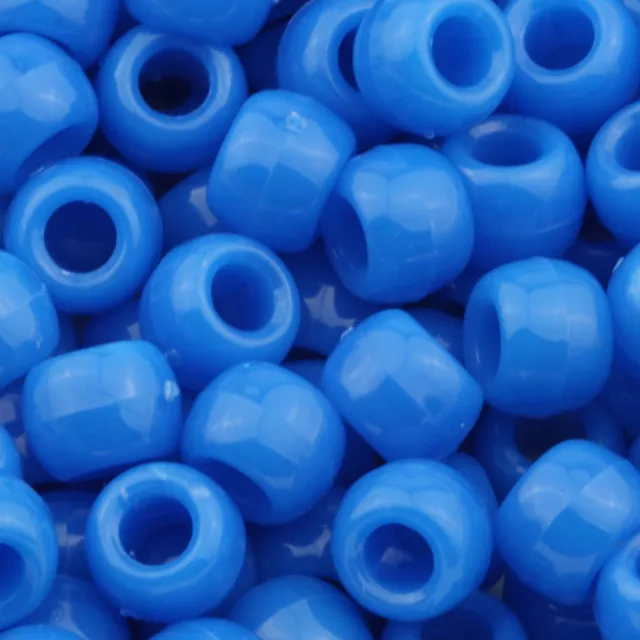 200pcs Barrel Plastic Pony Beads 9x6mm Opaque Blue Made in USA 11201008