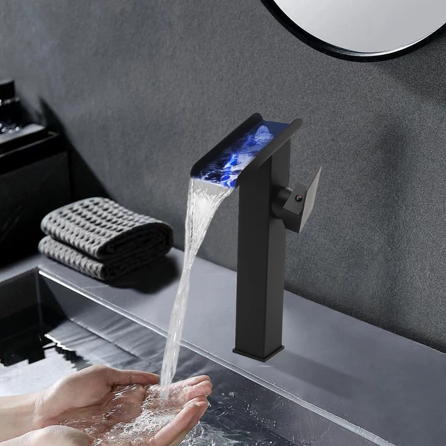 Bathroom Waterfall Faucet Hydro-powered LED Three Colors Drip-free Ceramic Core