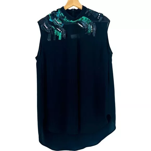 3.1 PHILLIP LIM Silk Sequin Sleeveless Blouse in Black Size 4