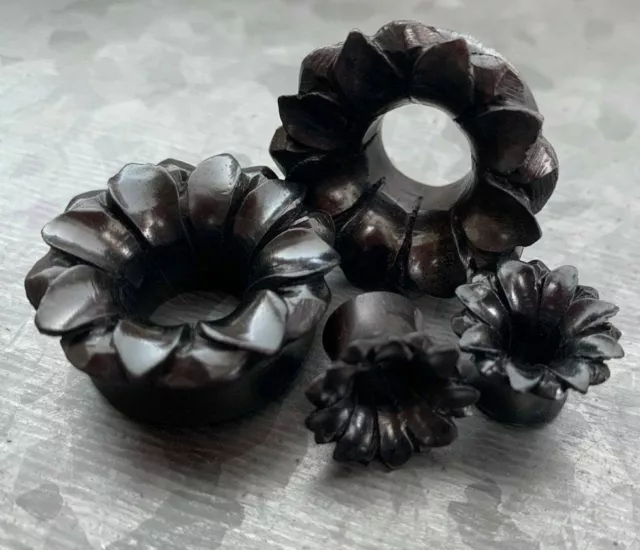 PAIR Lotus Flower Organic Areng Wood Tunnels Ear Plugs Earlets Gauges