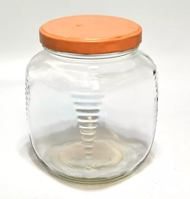 Vintage Ribbed Glass Hoosier Cabinet Sqaure Jar Pink Lid  #1