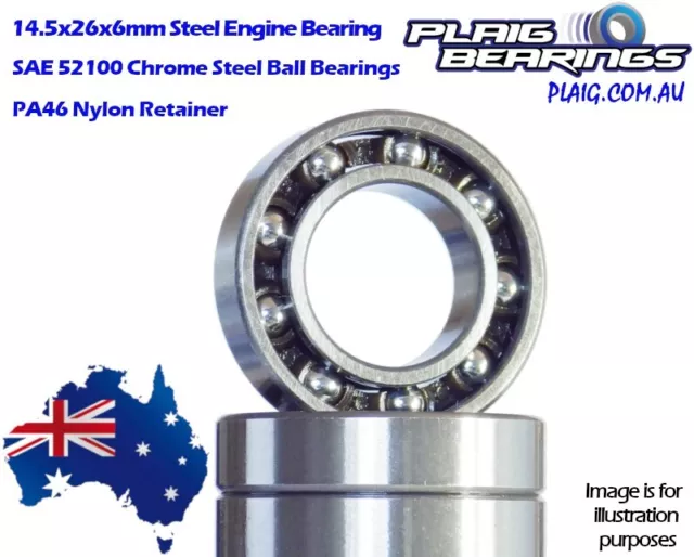 14.5x26x6mm Open Steel Nitro Engine Bearings -  No Seals - Precision Bearing