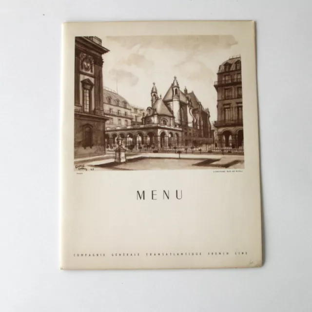 Ancien menu du Paquebot ILE DE FRANCE du lundi 13 juillet 1953 - Rue de Rivoli