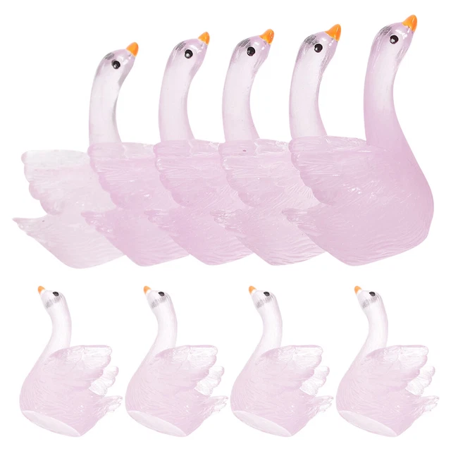 10 Pcs Ornement De Cygne Lumineux Mini Figurines En Résine Pendentif