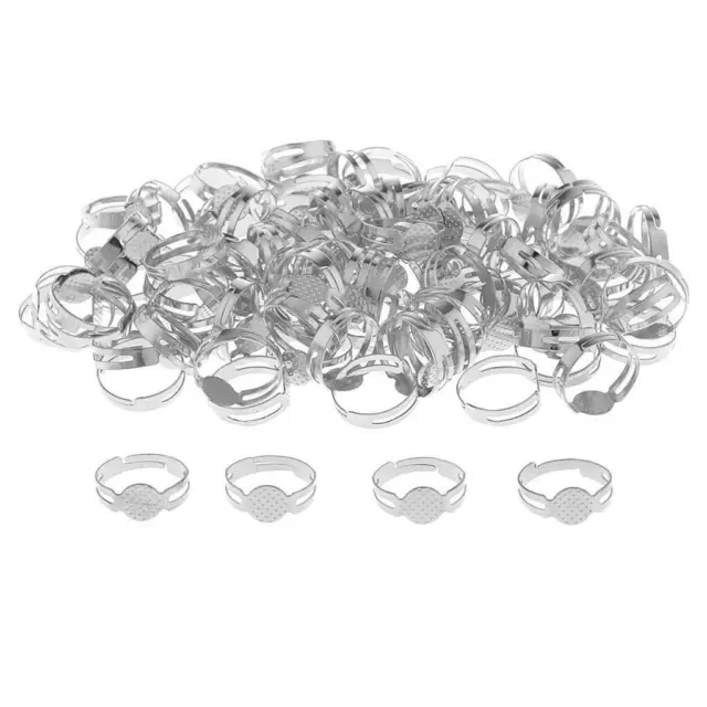 100x Adjustable Ring Blanks Pad Bezel Base Settings Jewelry Findings ,Silver 3