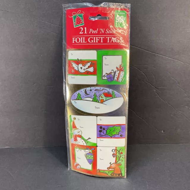 Vintage Paper Magic Group Christmas 21 Peel & Stick foil gift tags NIP 1990s