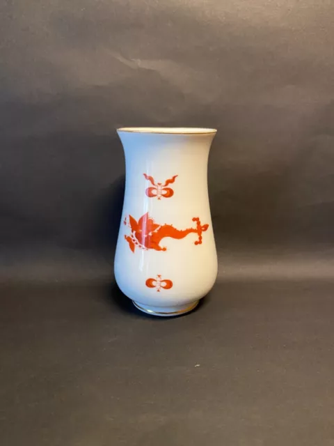 Original Meissen Porzellan Vase Roter Drache Top Zustand Hand bemalt