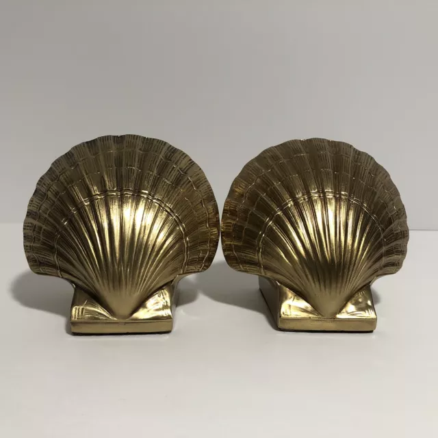Vintage pair solid brass PM Craftsman sea shell bookends 5”WX 4”HX2.75”D