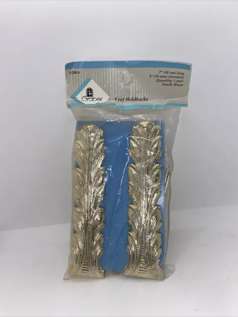 Vintage Graber Curtain/Drapes Leaf Holdbacks Brass Finish - Antique Gold