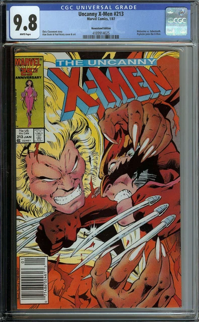 X-Men #213 Cgc 9.8 White Pages // Wolverine Vs Sabretooth Newsstand 1987