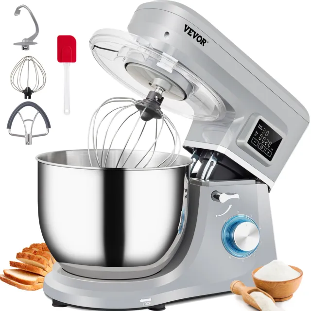 VEVOR Stand Mixer 7.4Qt Electric Dough Mixer w/ 6 Speeds LCD Screen Timing 660W